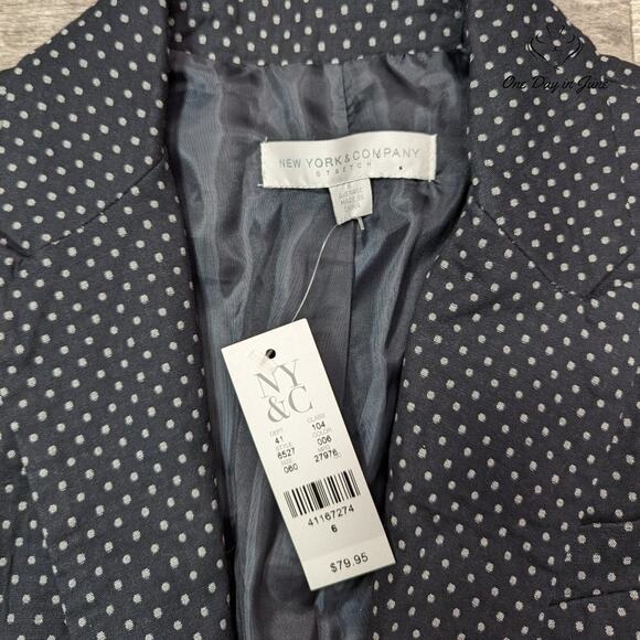 New York & Company One Button Polk-a-dot Blazer Size 6 - Picture 2 of 5
